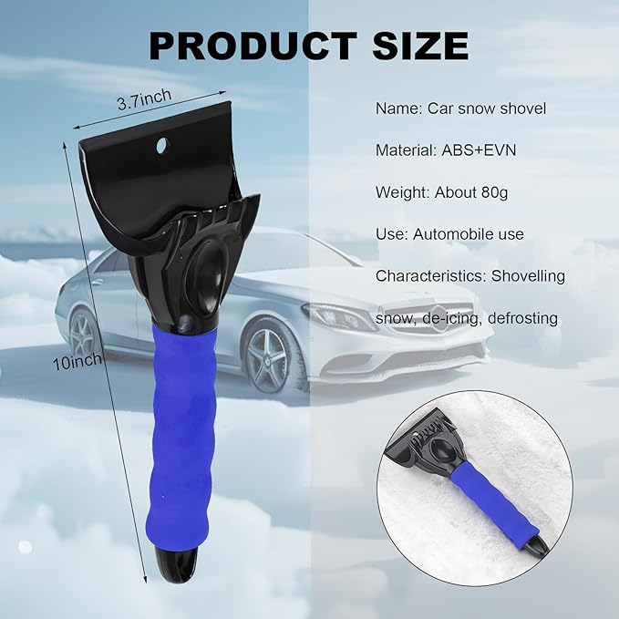 Ice Scraper for Car Windshield, Scratch Free Foam Gripped Windscreen Snow Scraper Frost Ice Crusher, Winter Window Snow Shovel Frost Removal Tool for Car Small Trucks (Blue)