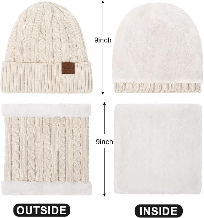 Loritta 3 Pieces Winter Hats for Women Scarf Touch Screen Gloves Set Thick Warm Fleece Lined Beanie Hat Gifts