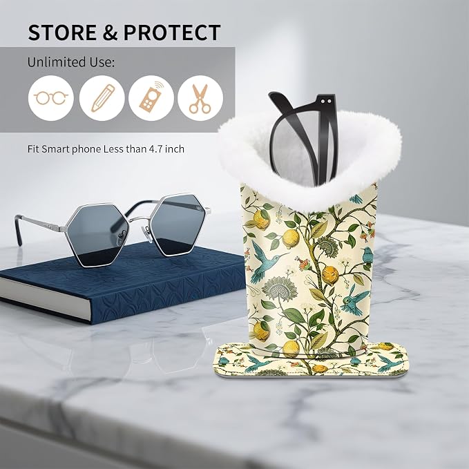 Plush Lined Eyeglasses Holder, Cute Magnetic PU Leather Glasses Stand Case for Women Men Kids