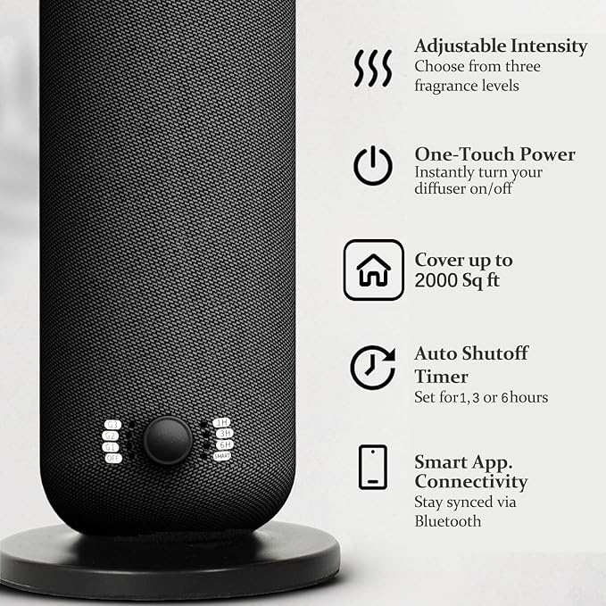 Smart Scent Air Machine for Home - Cold Air Technology Waterless Essential Oil Diffuser with Roy Tranquility Oil Set, Covers Up to 2000 Sq.Ft, Quiet Aromatherapy Machine for Hotel, Spa (Black)