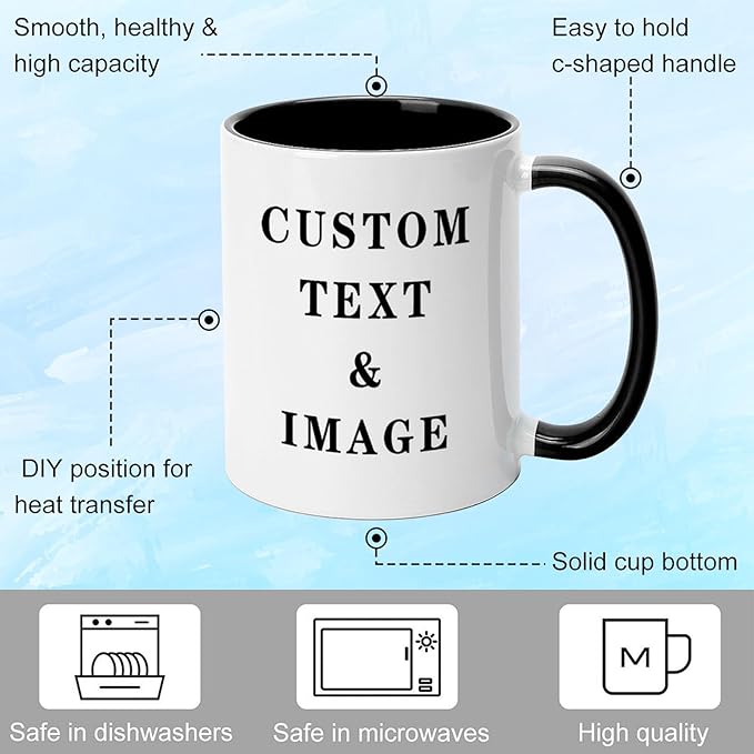 Personalized Coffee Mug with Photo, Logo or Text - Customized Gift Idea for Men & Women, Mom, Dad, Friends - Christmas Birthday Valentines Gifts, Party Favors Tea Cup - White/Light Green