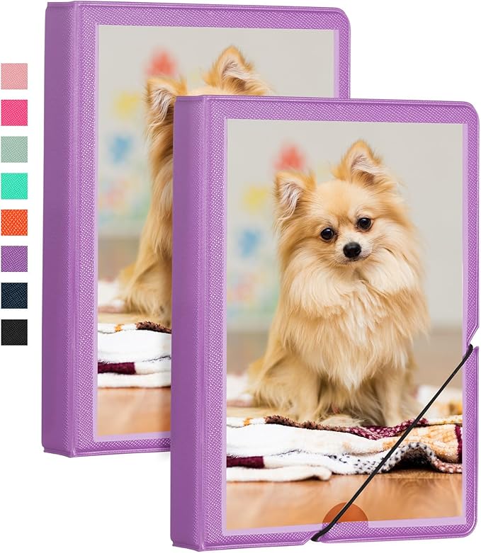 Lifting 2 Pack Small Photo Album 4x6 28 Pockets Plastic 4 x 6 Photo Book Album with Customizable Cover Mini Picture Album for Family Wedding Anniversary Baby Vacation (Royal Purple)