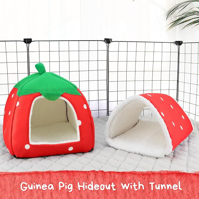 Guinea Pig Hideout with Tunnel, Washable Fleece House Bed | Chinchilla Hideaway, Enrichment Toys, and Cage Accessories for Ferret Hedgehog Small Animal