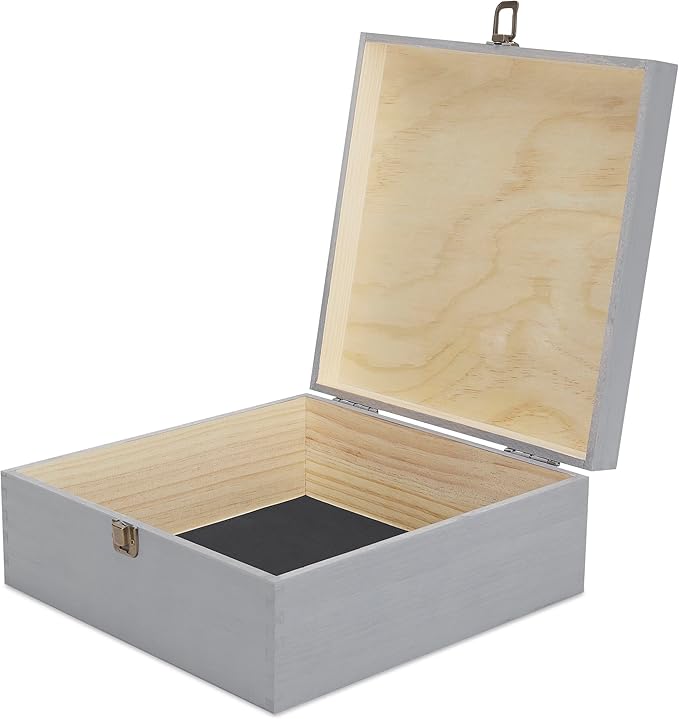 makerflo Large Grey Pine Wood Memory Box with Black Felt Inside, Hinged with Clasp, Keepsake Wooden Box Ideal for Craft and Personalization (Laser Engraving, Epoxy, UV DTF, and Vinyl) – Pack of 12