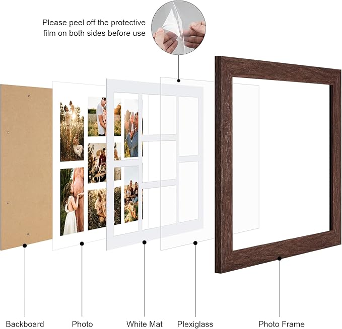 13.5X15.5 Picture Frames Collage with 7 Openings 4X6 Pictures, Multi Photo Frame with Mat for Wall Hanging Decor, Walnut Wood Grain