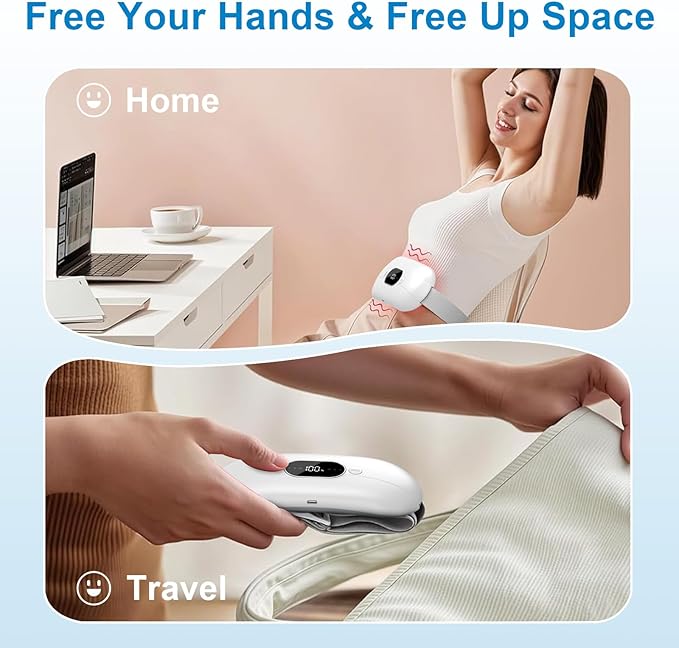 Portable Heating Pad for Period Cramps: New Cordless Menstrual Heating Pad with 3 Heat Levels and 3 Massage Modes, 3s Fast Heating Gift for Women and Girl White