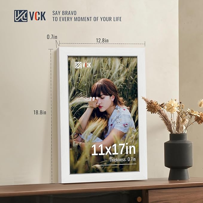 VCK 11x17 Picture Frames white Set of 6, Wide Border Wood Poster Frame, Multi-Directional Display Family Photos, Office Prints, Studio/Gallery Artwork, Woodgrain Series, Wall Hanging