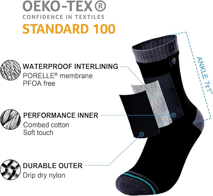 DexShell Waterproof Everyday Socks - Breathable Membrane, Quarter Crew Length for Walking, Commuting & All-Weather Comfort