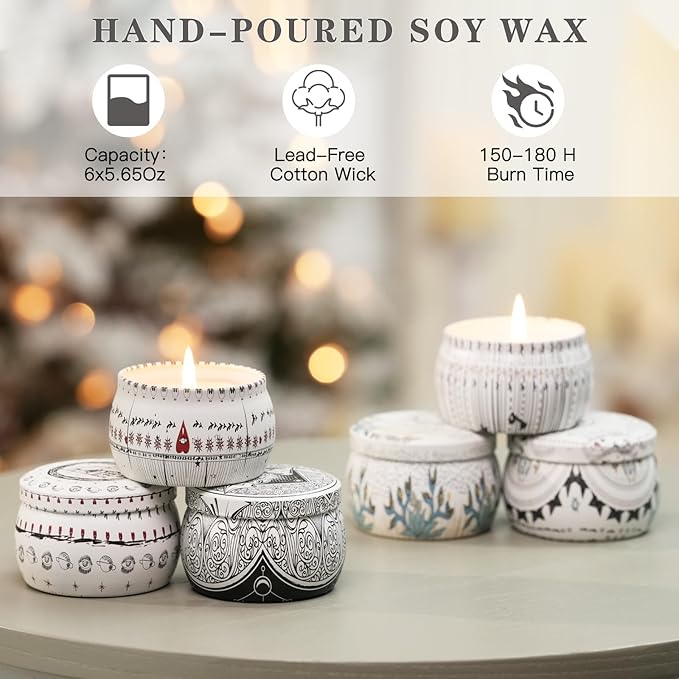 Scented Candles Gift Set, 6 Pack Soy Wax Candles for Home Aromatherapy, Long Lasting 200H, Natural Essential Oil Candles Gifts for Women, Ideal for Birthday, Thanksgiving, Christmas, Meditation