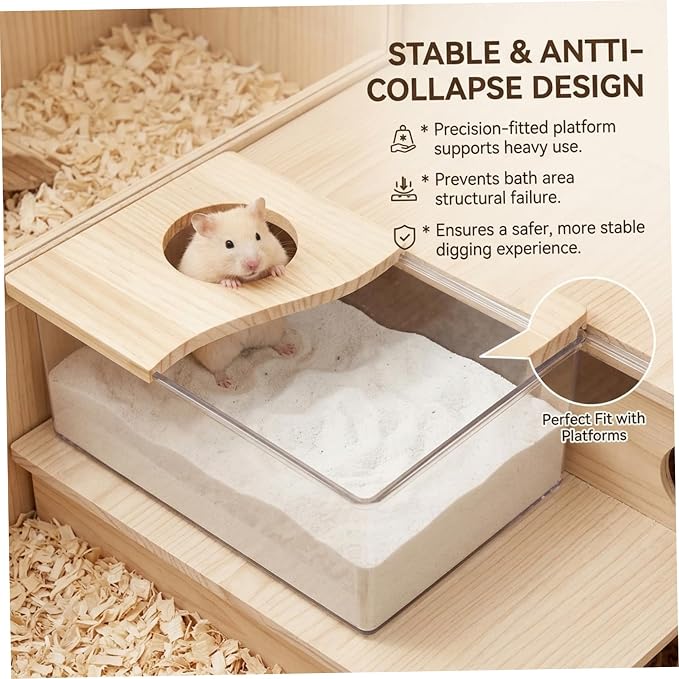 Hamster Sand Box, Wooden Cover Clear Acrylic Hamster Dig Box for Small Pets - Saves Space, Easy to Clean, Stable Container for Hamsters, Gerbils, Mice, Indoor Use