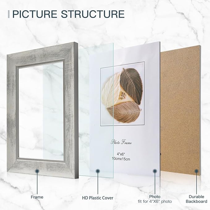 XUANLUO 4x6 Picture Frames Set of 4 Rustic Retro Photo Frame with HD Plastic Cover for Wall Mount and Tabletop Display Family Friends Wedding Gift
