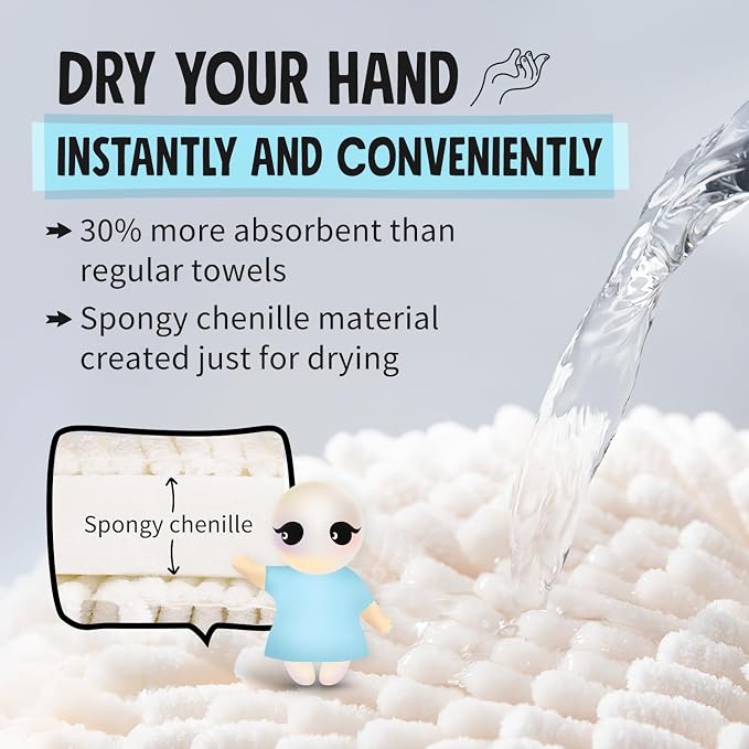 Sophie & Panda Fuzzy Ball Hand Towels - Smiley Hedgehog Hand Towels Family Set – Dry Your Hands Instantly and Conveniently with These Decorative Towels for Bathroom (2-Pack Beige)