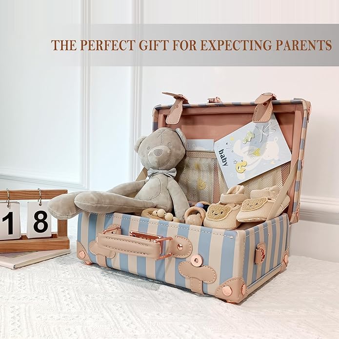 Unitravel Baby Keepsake Case, Handmade Memory Storage Box, Newborn Keepsake Box, Vintage Suitcase for Baby Shower, Baptism, Naming Ceremony or Birthday