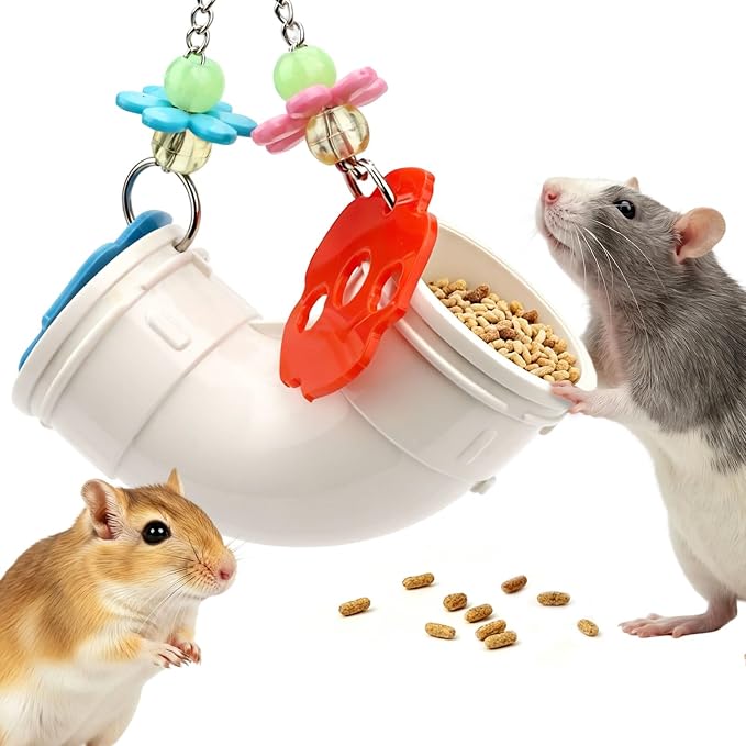 Hypeety Rat Enrichment Toys Cage Accessories Chew Toy for Rat Parrot, White | Promotes natural foraging, reduces boredom, with wide opening, hanging slow feeder for treats, easy-clean, puzzle toy, white