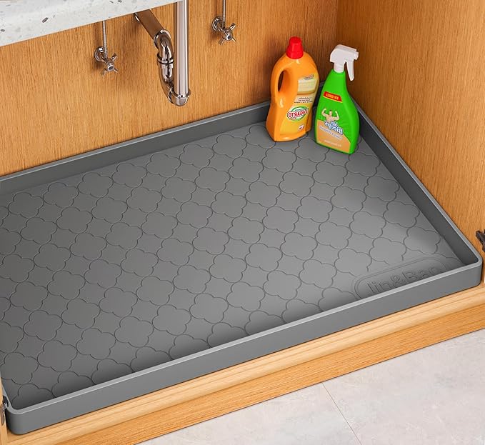 Jin&Bao Waterproof Under Sink Mat 37" x 22", Thick Silicone Mat Cabinet Protector for Kitchen and Bathroom, Shelf Liner, Home Organizer and Storage, Multipurpose Tray for Gadgets and Essentials