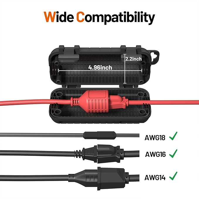 Extension Cord Cover Outdoor, 6 Pack IP54 Water-Resistant Power Cord Protector Electrical Connection Box Outside Cable Safety Cover for Electronics Plug Outlet Tool Holiday Light, Black