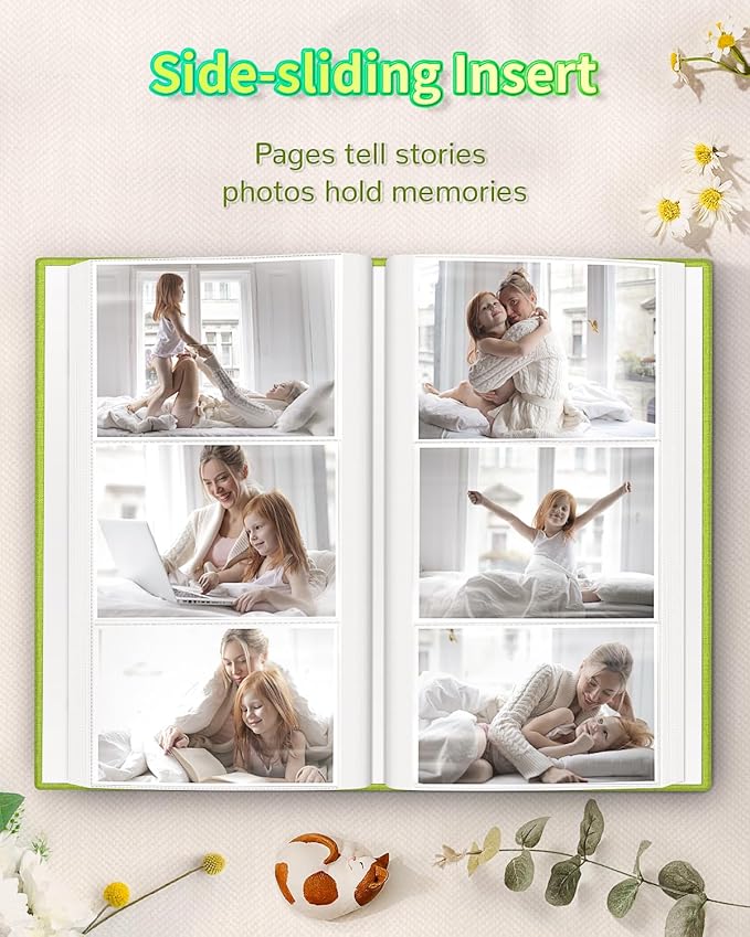 Photo Album 4x6 with 300 Pockets,Slip-in Picture Albums,Linen Cover Memory Book with Front Window,White Page Vertical Photo Book for Wedding,Family,Anniversare,Baby,Vacation