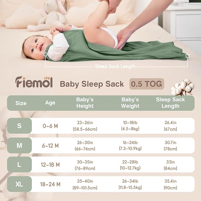 Baby Sleep Sack 0-6 Months, 100% Cotton Sleeping Sack for Newborn and Infant, 3 Pack Baby Wearable Blanket, 0.5 Tog Lightweight Double Zipper Sleep Bag Cyan