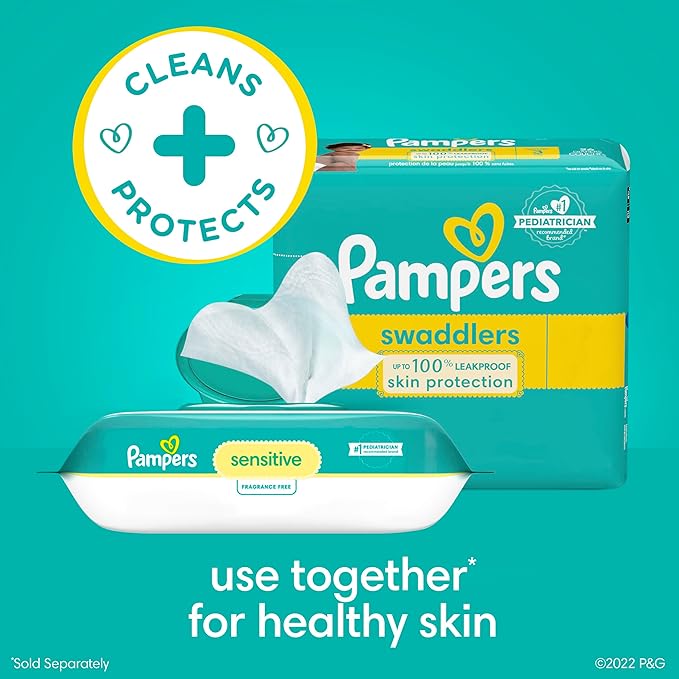 Pampers Baby Wipes Sensitive, Water Based Baby Wipes, Hypoallergenic and Unscented Baby Wipes, 168 Wipes Total (2 Flip-Top Packs)