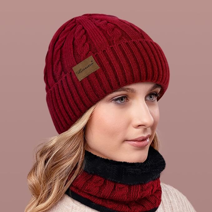 Loritta 3 Pieces Winter Hats for Women Scarf Touch Screen Gloves Set Thick Warm Fleece Lined Beanie Hat Gifts