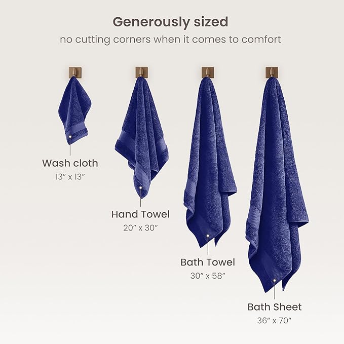 BIOWEAVES 100% Organic Cotton 700 GSM Plush Premium Washcloths 13" x 13" GOTS Certified, Face Towels Perfect for Home & Bathroom - Navy Blue, Pack of 12