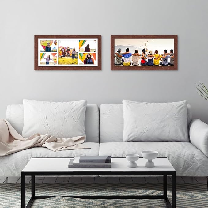 11x23 Picture Frame Display 5 opening 5x7 and 8x10 Picture Frame Collage,Multi Photo Frame with Mat,Plexiglass,Horizontal and Vertical Formats for Wall Decor,Walnut Wood Grain