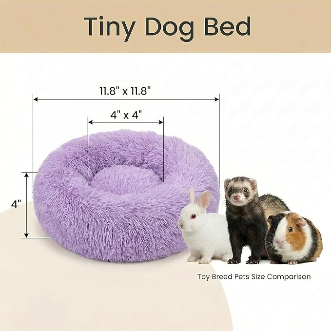 Guinea Pig Bed for Small Animal for Dwarf Rabbits/Hamster/Hedgehog/Ferrets | 11.8 Inch Small Animal Beds Washable，Hideout Soft & Comfortable Donut Bed,Purple and White