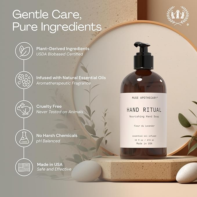 Muse Apothecary Hand Ritual - Aromatic and Nourishing Hand Soap, Infused with Natural Aromatherapy Essential Oils - USDA Certified Biobased - 16 oz, Coconut + Sandalwood, 3 Pack