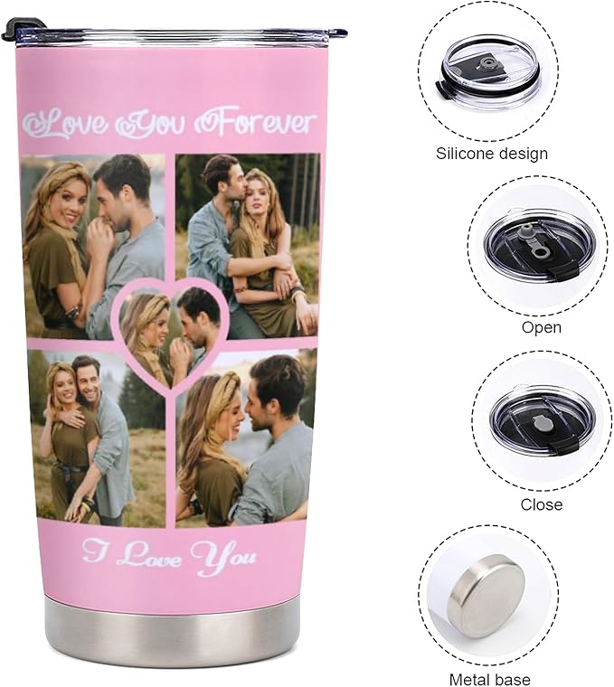 Personalized Tumbler Custom Vacuum Insulated Travel Mug Customizable Coffee Cup with Your Photos and Text Christmas Birthday Gift (Ten Photos+Text)