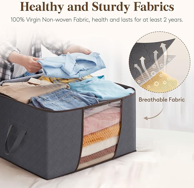 Lifewit 24 Pack 90L Clothes Storage Bins with Lids, Foldable Blanket Storage Bags with Zippers, Clear Window and Reinforced Handles, Closet and Organization for Clothing, Sweater, Comforter, Bedding