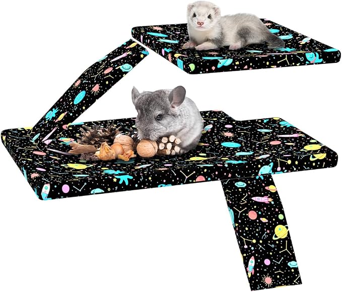 YKD Ferret Cage Liners for Ferret Nation & Critter Nation Cages | Waterproof Chinchilla Cage Accessories, Washable Bedding, for Ferrets, Chinchillas, Rats (Black, Top Pan Set)