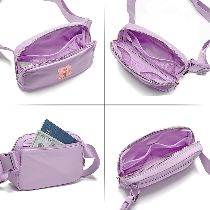 Gitus Initial Belt Bag Fanny Pack Crossbody Bag for Girls Birthday Gifts Age 8-10 Teen Girl Gifts Trend Stuff Personalized Letter Gifts for Daughter Sister (Lavender-R)