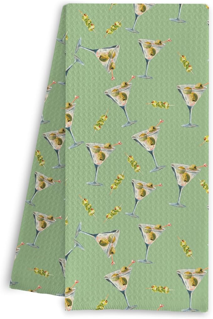 Martini Cocktail Hand Towels for Bartender, Waffle Weave Tea Towels for Kitchen Bathroom Home, Bar Decor, Gifts for Women, 1624 Inch