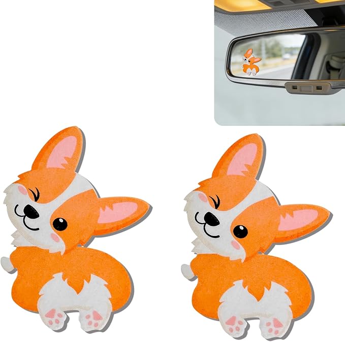 2Pcs Corgi Dog Rear View Mirror Sticker Waterproof Vinyl Car Window Decal | Dog Car Accessories, Cute "Moo-tivational" Auto Decals Decor, Corgi Gifts for Women Men Animal Lovers