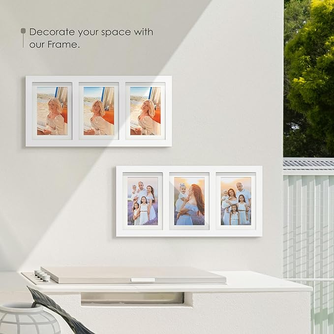 5x7 Picture Frame Collage Holds 3 Photos Made of High Definition Glass, Mat for Display 4x6 Picture Frame Collage Photo for Wall Decor White