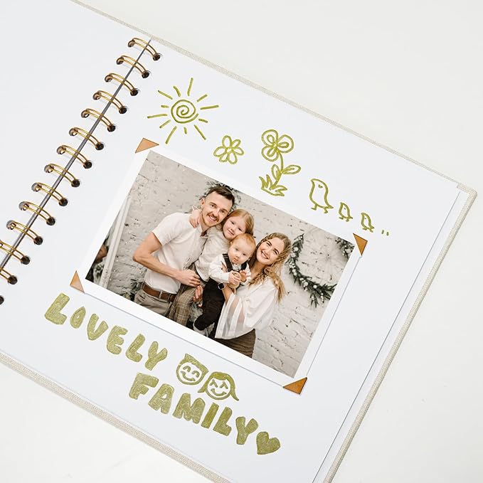 7x7 Inch Scrapbook DIY Photo Album Linen Cover Hardcover White Pages 20 Sheets Small Scrap Memory Book Beige