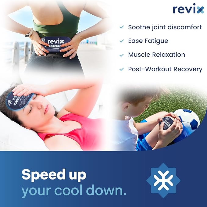 REVIX Reusable Ice Packs for Injuries – 5-Piece Gel Cold Packs with Hand-Free Design, Hot Cold Compress for Knee, Back, Shoulder, Neck, Elbow, Post-Workout or Daily Use, Navy