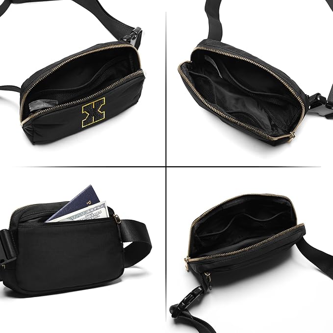 Gitus Belt Bag Fanny Pack Crossbody Bags with Initial Letter Patch Gifts for Wife Older Women Mother Coworker Bridesmaid Anniversary Travel Gifts Beach Gifts (Black-X)