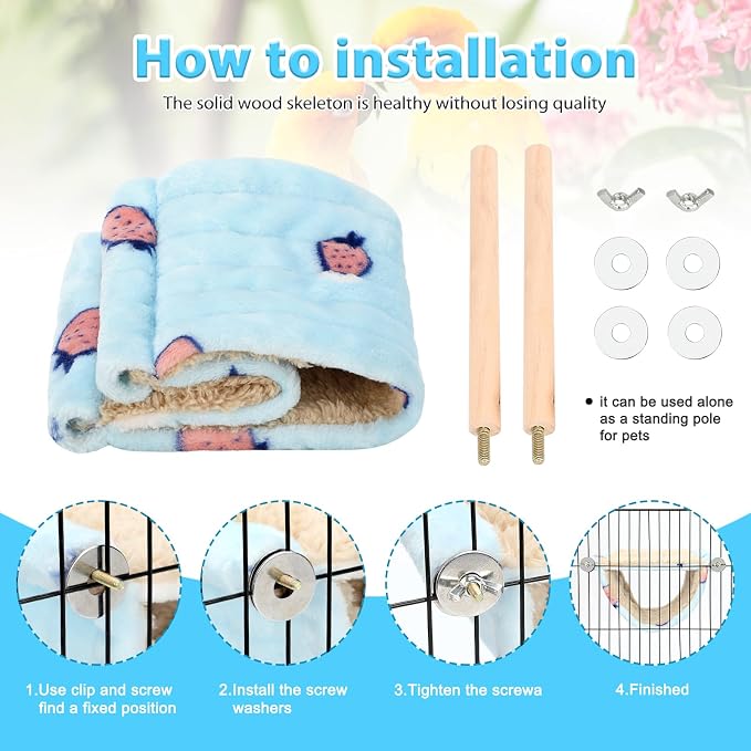 BWOGUE Bird Nest Bed Hanging Hammock, Parakeet Bed for Cage, Cockatiel Bed | Warm Fleece Snuggle Hut, Double-Layer Comfort, Wooden Perch Setup, Washable Hammock