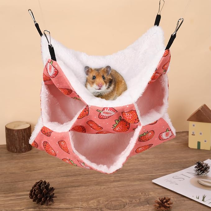 3 Tier Ferret Rat Hammock, Guinea Pig Cage Accessories, Light Red | Rat Hammock for Cage, Pet Cage Hanging Hammock, Small Animals, Guinea Pig, Ferret, Kitten, Squirrel, Chinchilla, Rat, Parrot
