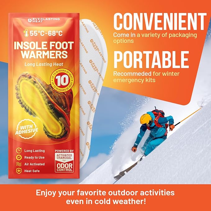 Insole Foot Warmers – 40 Pack | 10+ Hour Air-Activated Foot Warmers Disposable | Thin Adhesive Feet Warmers for Outdoor Comfort | TSA Approved Insole Warmers