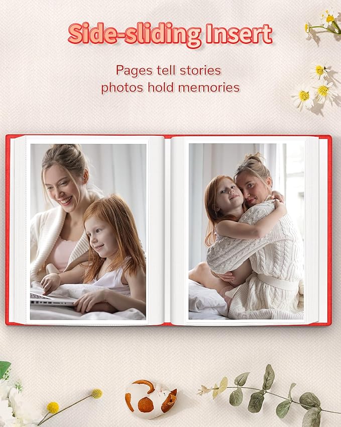 Photo Album 4x6 with 100 Pockets,Slip-in Picture Albums,Linen Cover Memory Book with Front Window,White Page Vertical Photo Book for Wedding,Family,Anniversare,Baby,Vacation