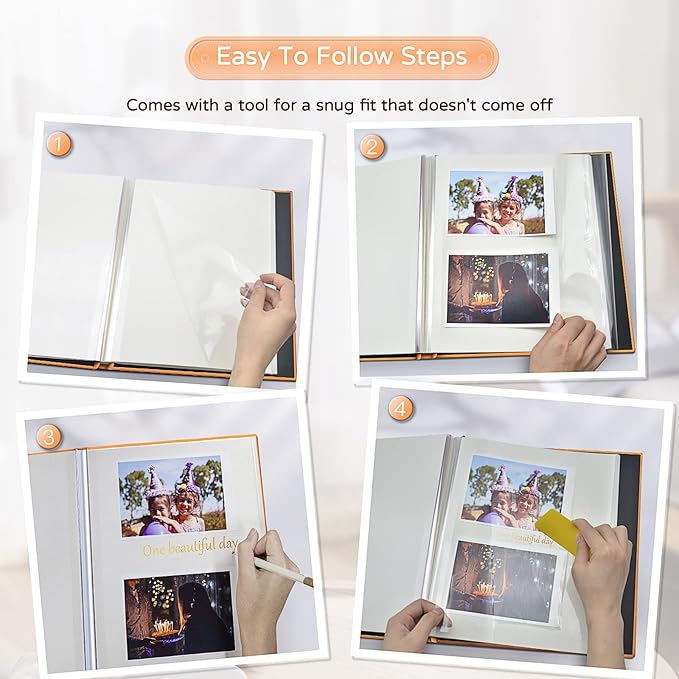 Popotop Large Photo Album Self Adhesive 4x6 5x7 8x10 Scrapbook Album DIY Picture Book,Gifts for Mom,Family Baby and Wedding,with Metal Pen and Plastic Board