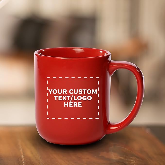 DISCOUNT PROMOS Custom Vibrant Color Glossy Ceramic Mugs 16 oz. Set of 50, Personalized Bulk Pack - Perfect for Tea, Espresso, Cappuccino, Hot Cocoa - Red
