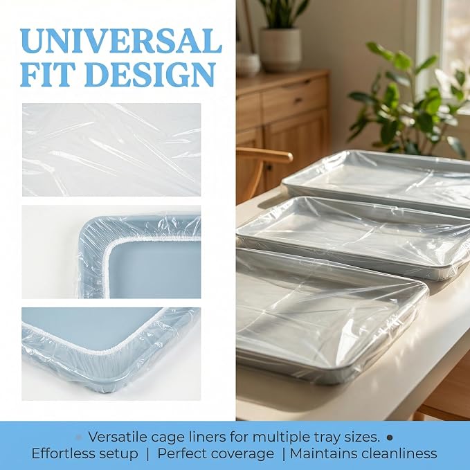 COMINGOIN 100 Pcs Universal Bird Cage Liners - 23X19 Inch Disposable Leak-Proof Elastic Edge Pet Cage Waste Bags for Most Bird Cages