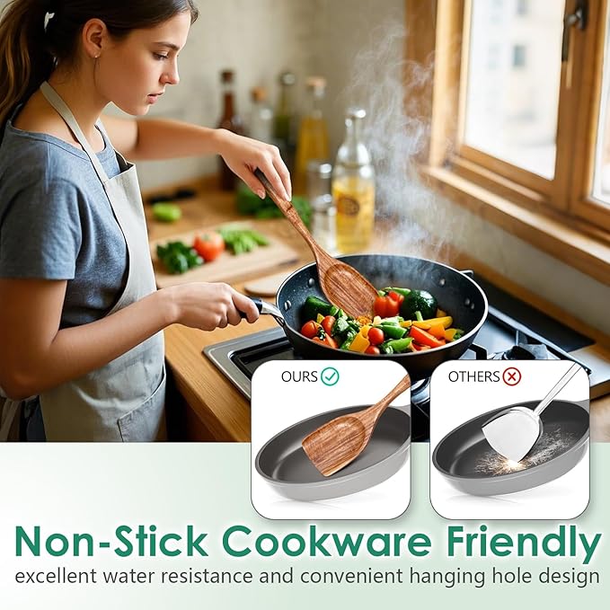 Wooden Spoons for Cooking, 6-Piece Natural Teak Wood Cooking Utensils Set – Wooden Kitchen Utensils Set with Smooth Finish Comfort Grip, Nonstick Safe Non-Toxic Wooden Cooking Tools by HOWHONG