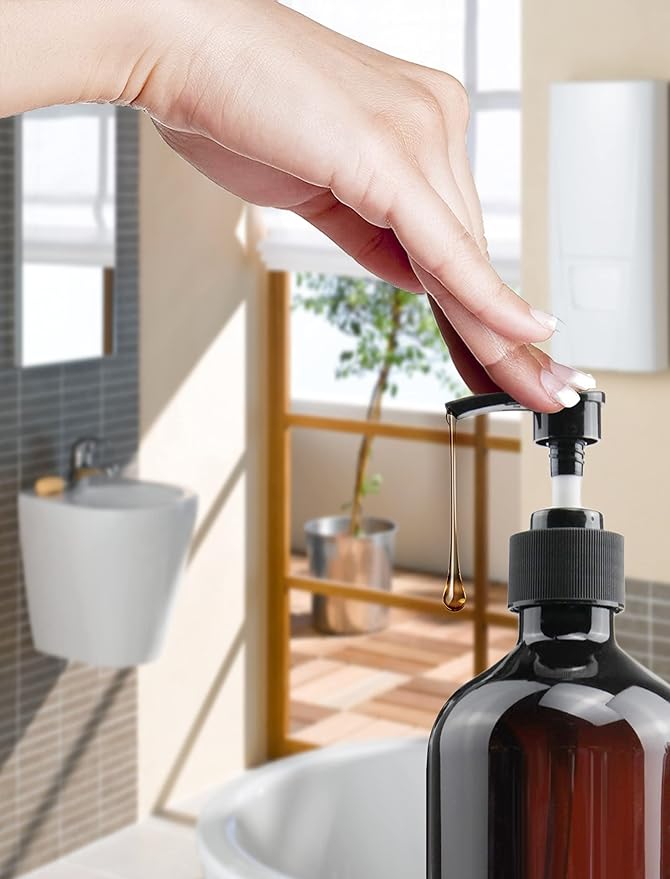 Empty Plastic Bottles with Pump Dispenser and Labels Included, Refillable Travel Containers for Hand sanitizer Shampoo Lotion, etc - BPA/Paraben Free, 500ml/16.9oz (Amber, 3 Pack)
