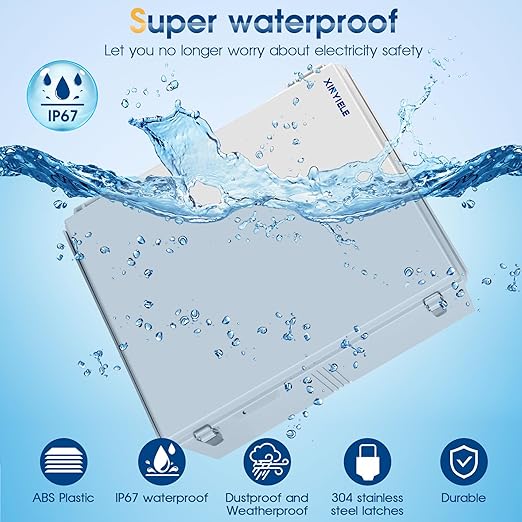 Waterproof Outdoor Project ABS Plastic Junction Box IP67 Weatherproof Dustproof Enclosure with Hinged Cover, Mounting Plate,Wall Brackets for Power Project (Grey,19.7"x15.7"x7.9")