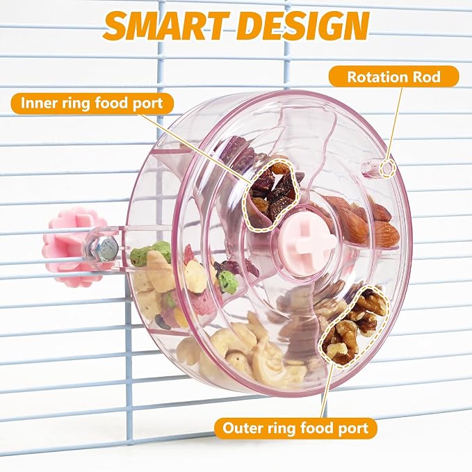 VCEPJH Rat Foraging Toy Interactive Slow Feeder with Transparent Rotating Treat Dispenser Wheel for Enrichment Activities Pet Rat Cage Accessories Ideal for Syrian Hamster Gerbil Mice (Pink)
