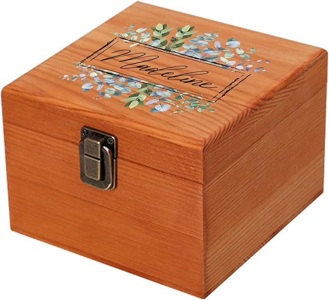 Personalized Keepsake Memory Box Custom Name Wooden Decorative Storage Box with Lids, Christmas Gift Box for Women Men Customized Gifts for Birthday Anniversary Wedding Graduation
